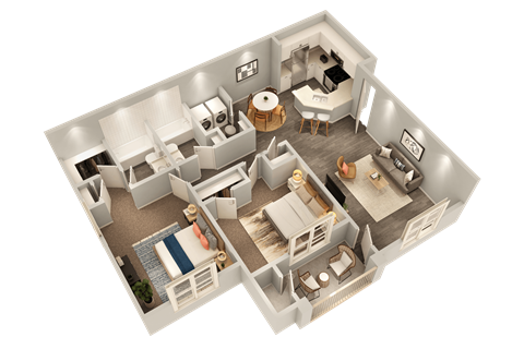 Floor plan for 2 beds, 2 baths, 1000 sqft